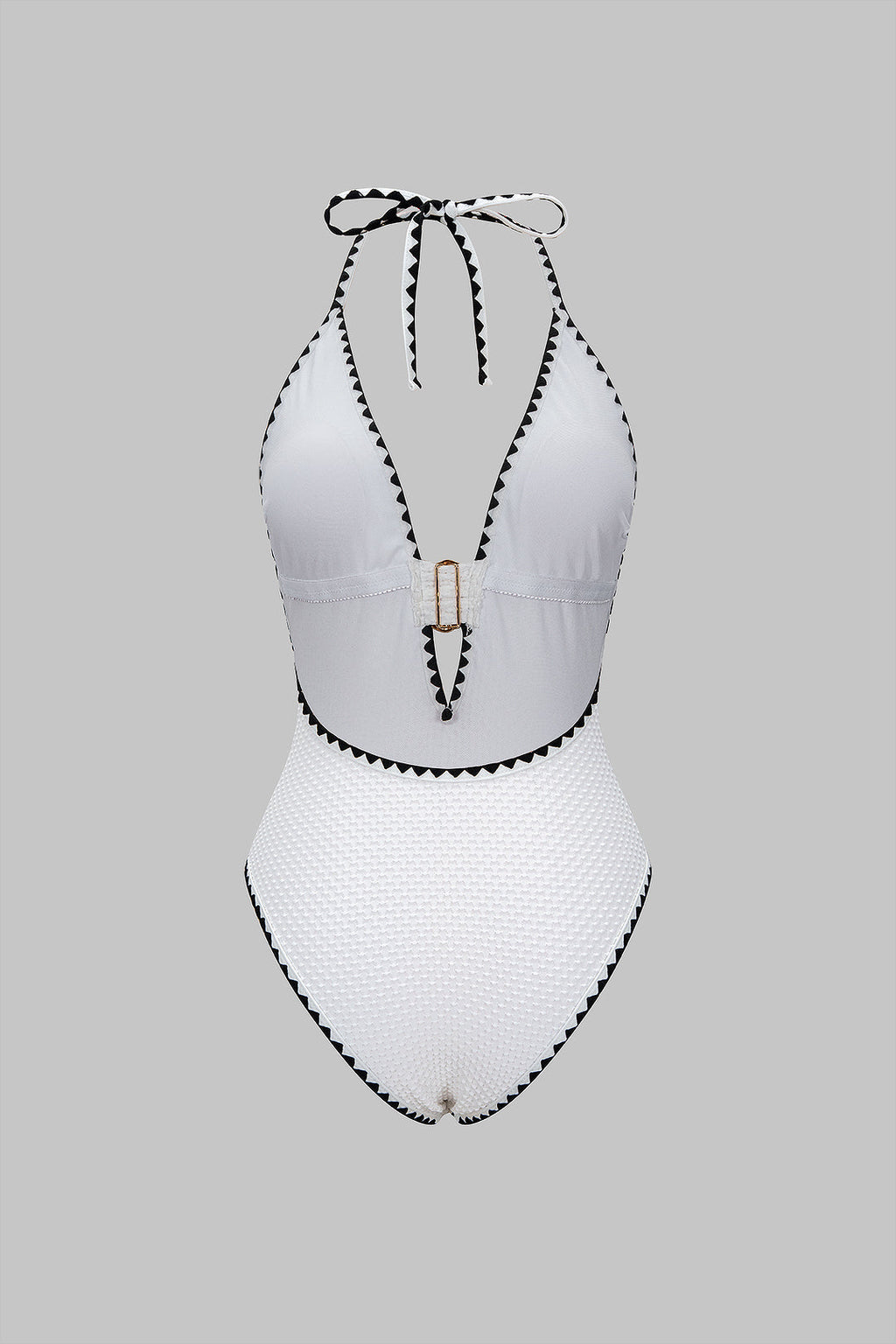 Pharıssa Siyah Beyaz Gold Halter Mayo