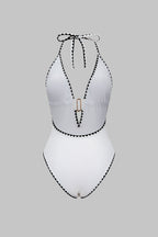 Pharıssa Siyah Beyaz Gold Halter Mayo