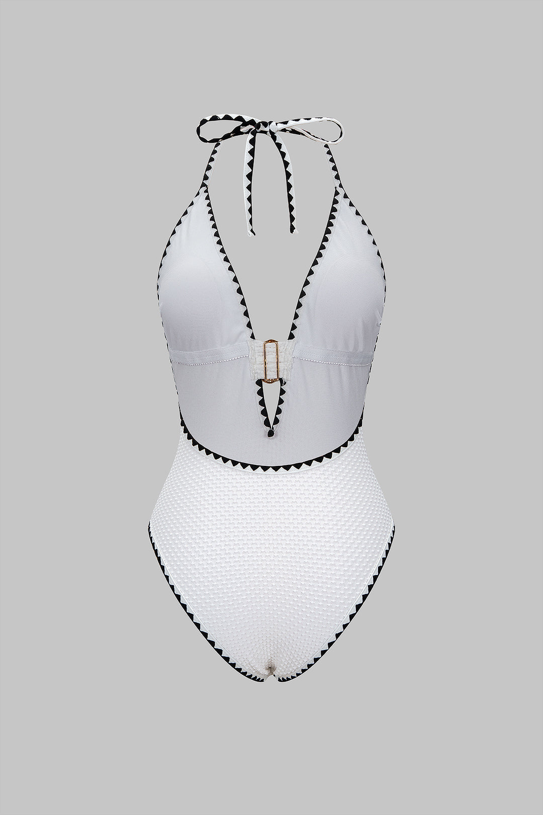 Pharıssa Siyah Beyaz Gold Halter Mayo
