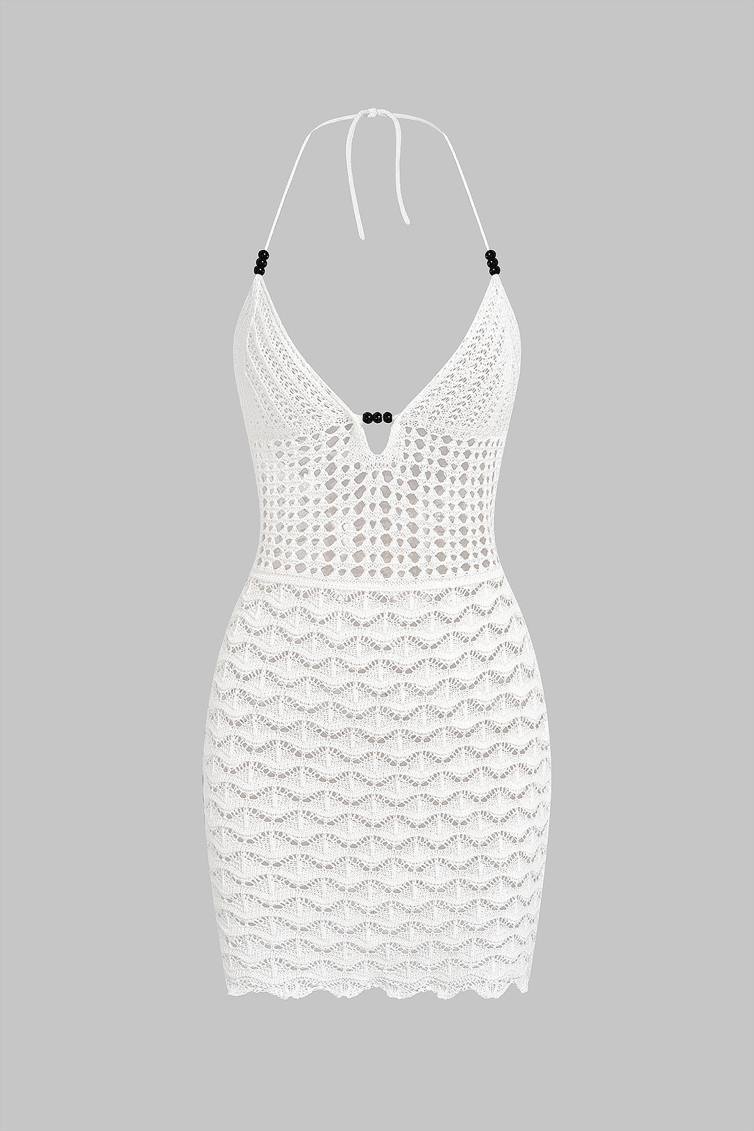 Pharıssa Open Knit V-Neck Backless Cover Up