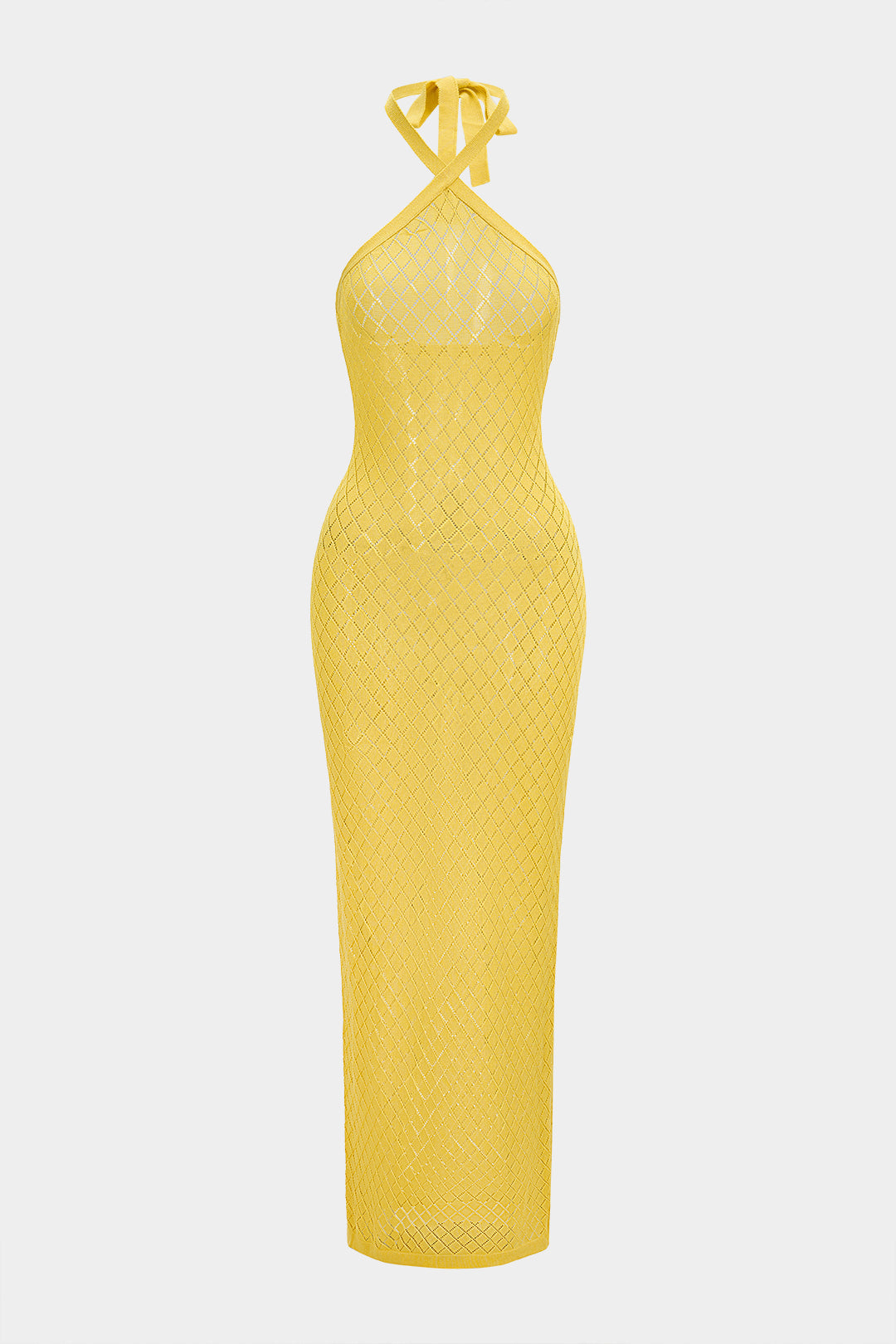 Pharıssa Open Knit Halter Neck Tie-Up Backless Cover Up