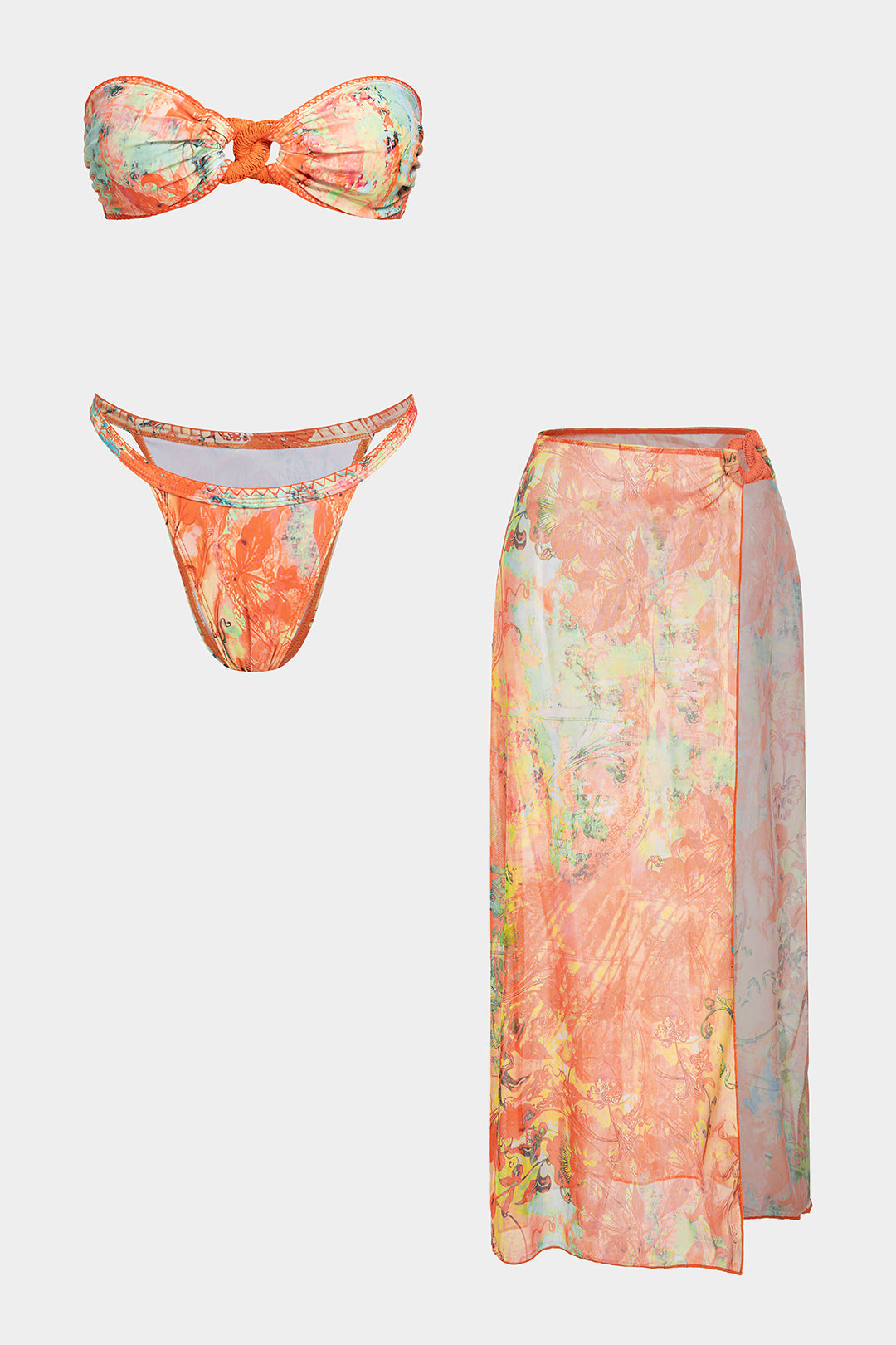 Pharıssa Renkli Straplez Bikini & Pareo Takımı