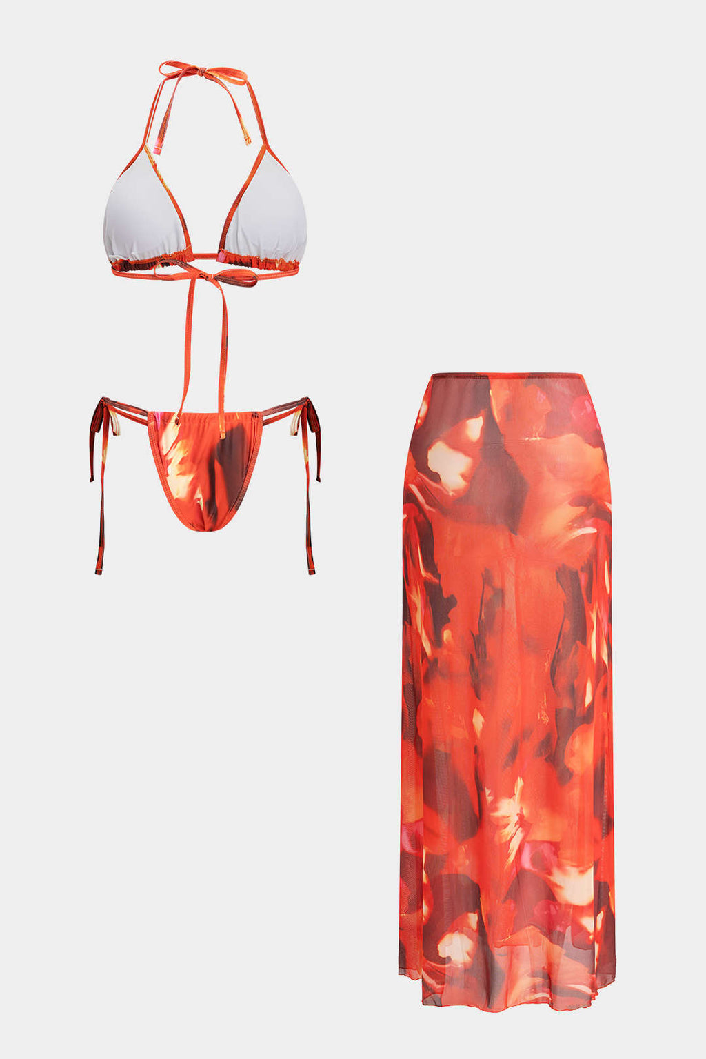 Pharıssa Turuncu Desenli Bikini & Pareo Takımı