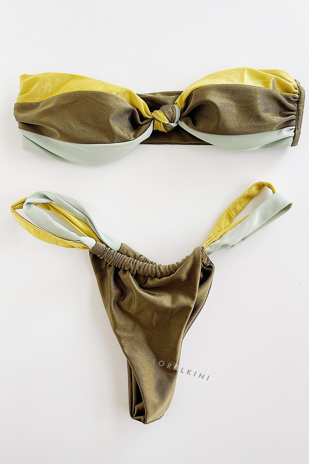 Pharıssa Haki Kontrast Düğümlü Bandeau Bikini Takımı