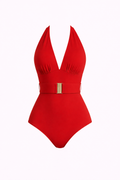 Pharıssa Kırmızı Gold Kemerli Halter Mayo