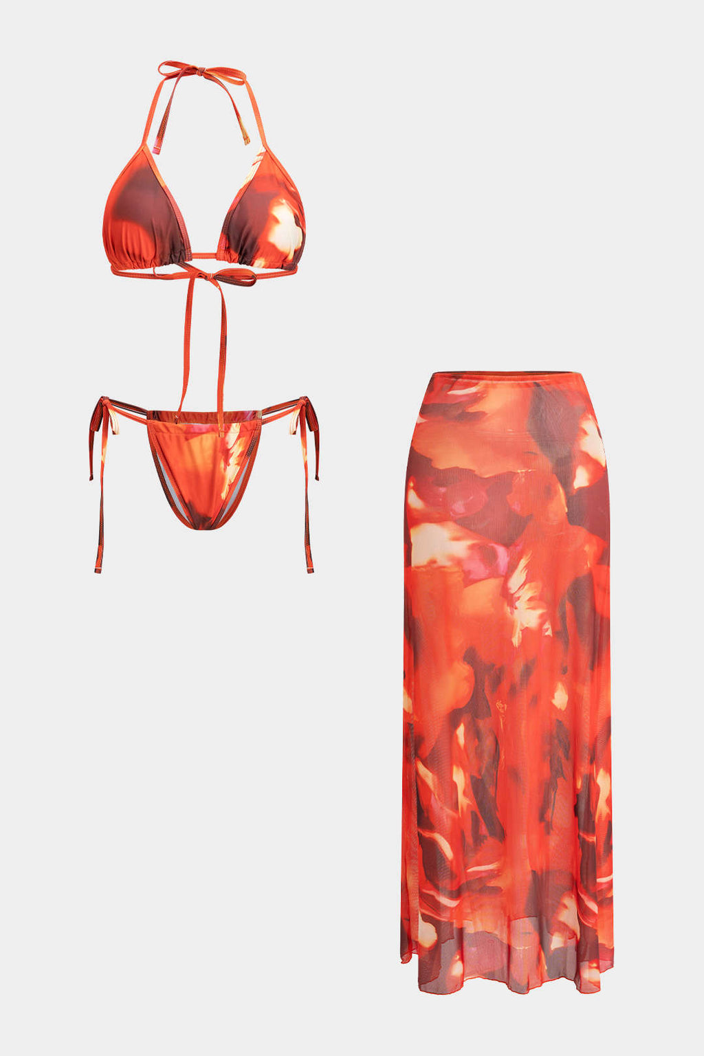 Pharıssa Turuncu Desenli Bikini & Pareo Takımı