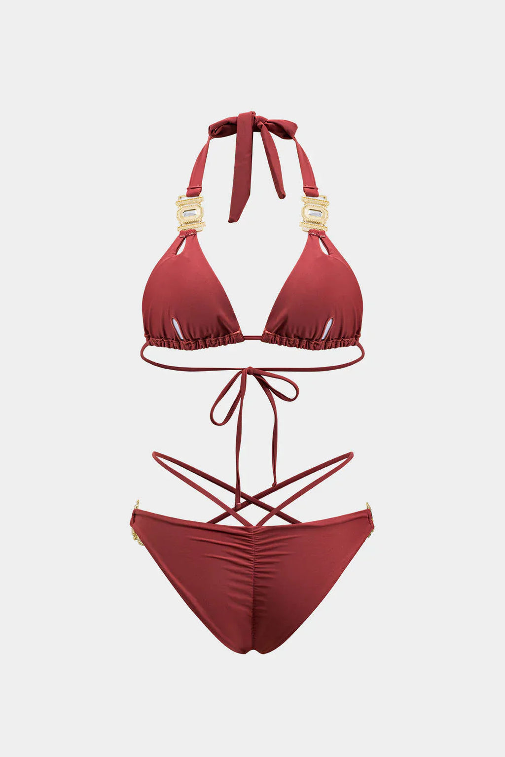 Pharıssa Bordo Gold Taşlı Bikini Takımı