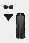 Pharıssa Siyah Bandeau Bikini & Pareo Takımı