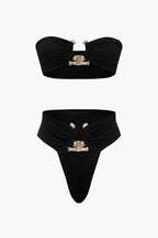 Pharıssa Siyah Gold Tokalı Bandeau Bikini
