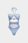 Pharıssa Denim Görünümlü Halter Mayo