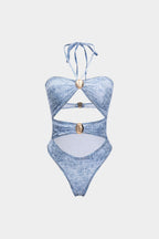 Pharıssa Denim Görünümlü Halter Mayo