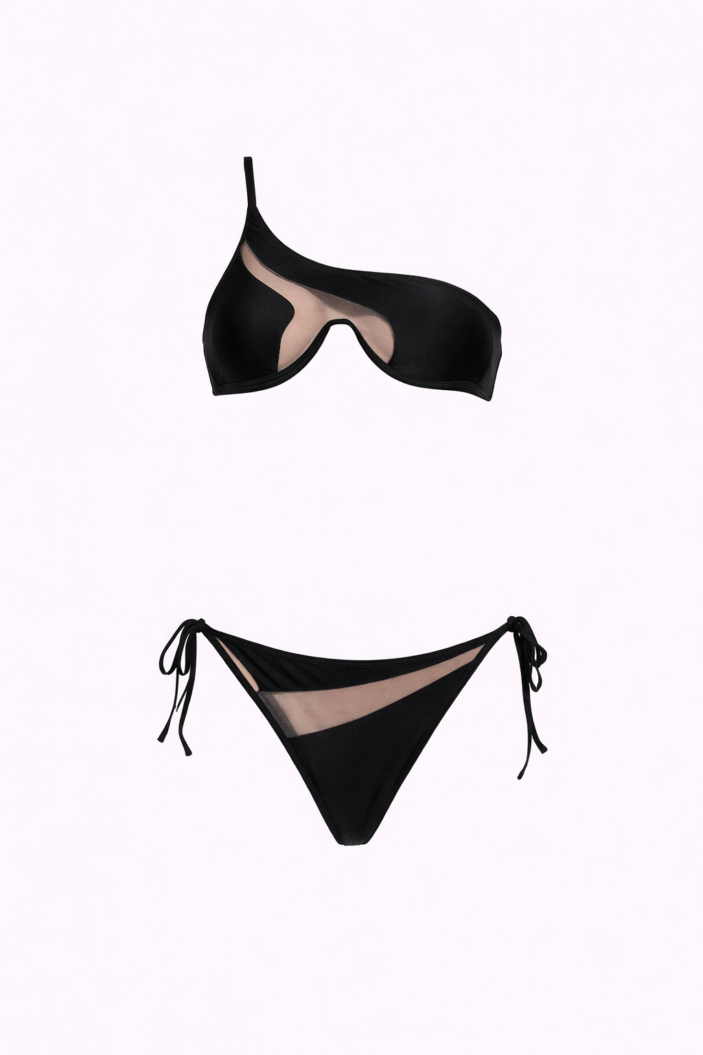 Pharıssa Siyah Tül Tek Omuz Bikini Takımı