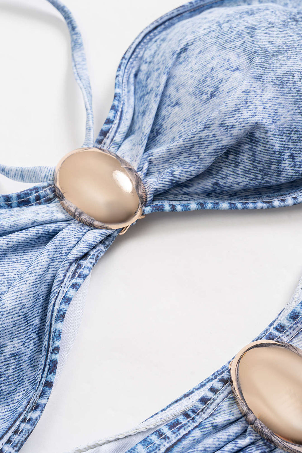Pharıssa Denim Görünümlü Halter Mayo