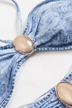 Pharıssa Denim Görünümlü Halter Mayo