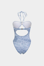 Pharıssa Denim Görünümlü Halter Mayo