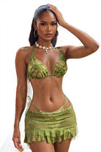 Pharıssa Yeşil Dantelli Bikini & Örtü Takımı
