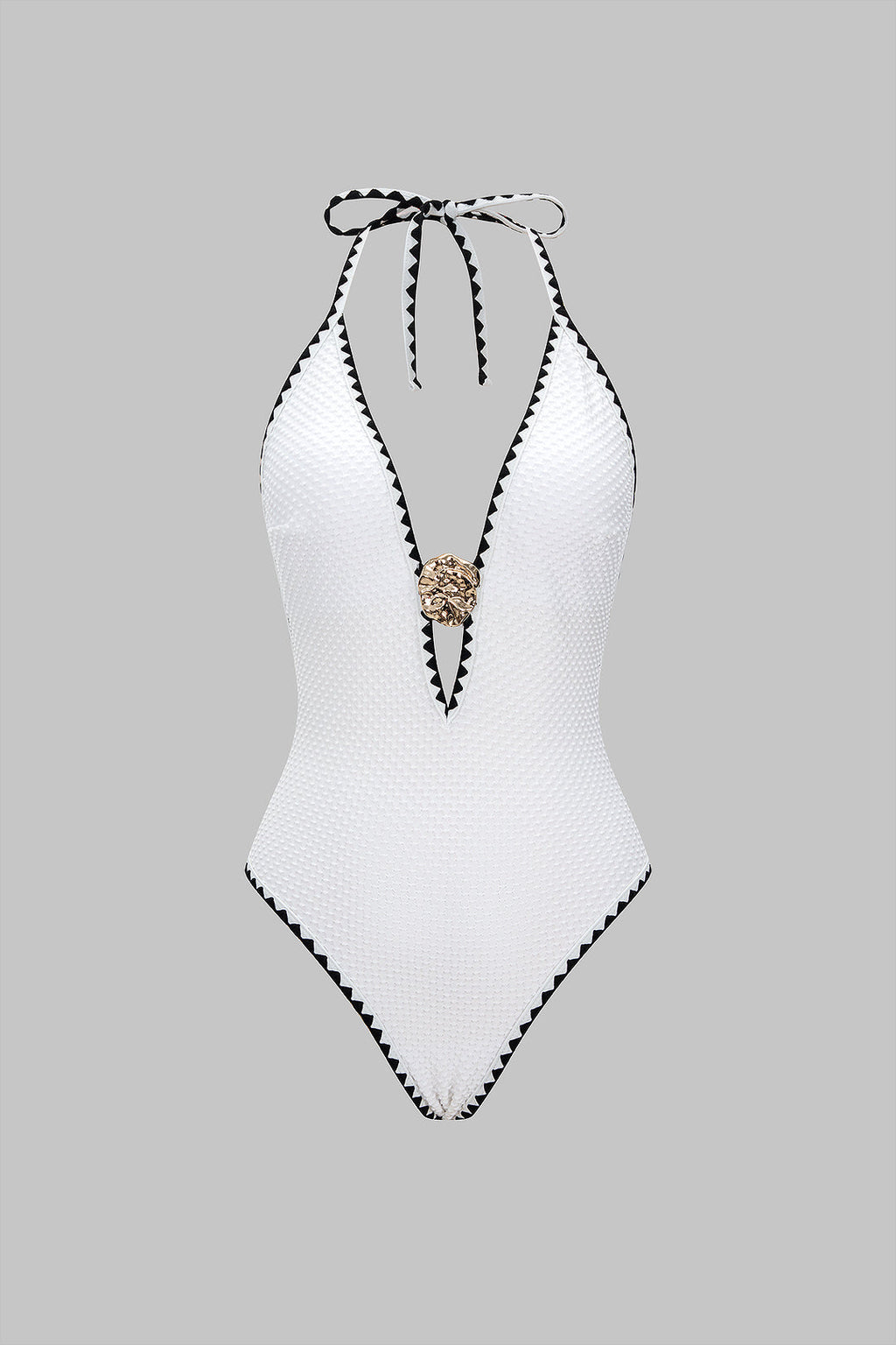 Pharıssa Siyah Beyaz Gold Halter Mayo