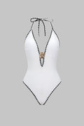 Pharıssa Siyah Beyaz Gold Halter Mayo