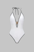 Pharıssa Siyah Beyaz Gold Halter Mayo