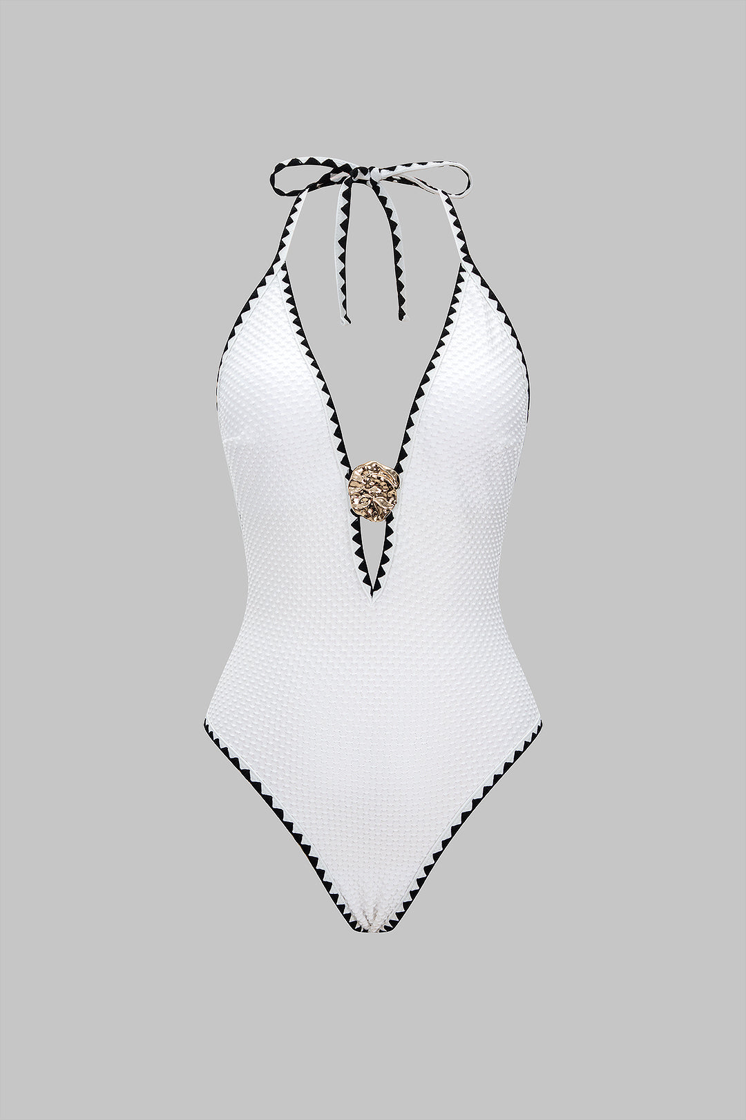 Pharıssa Siyah Beyaz Gold Halter Mayo