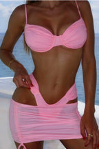Pharıssa Pembe Büzgülü Bikini & Pareo Takımı