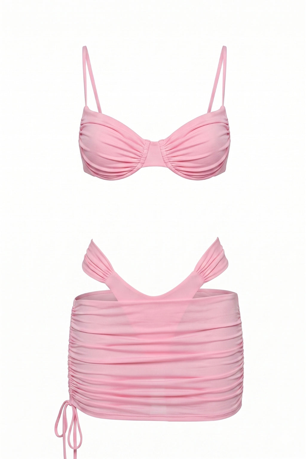 Pharıssa Pembe Büzgülü Bikini & Pareo Takımı