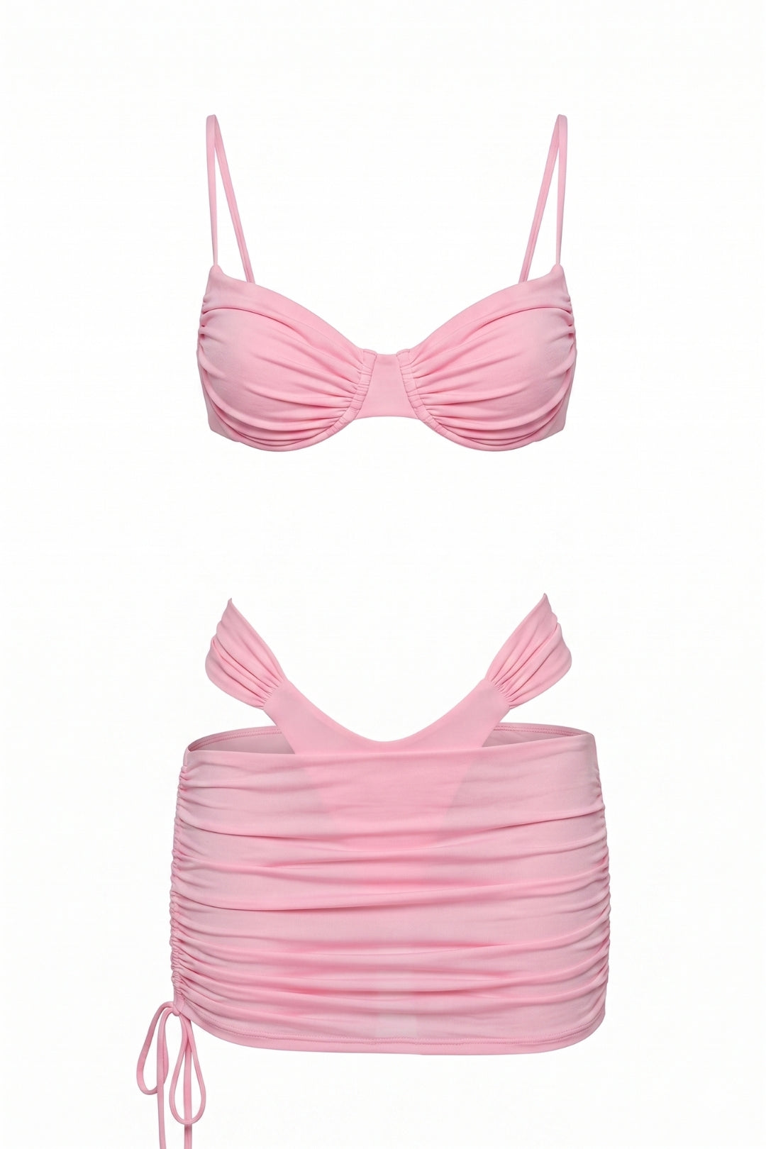 Pharıssa Pembe Büzgülü Bikini & Pareo Takımı
