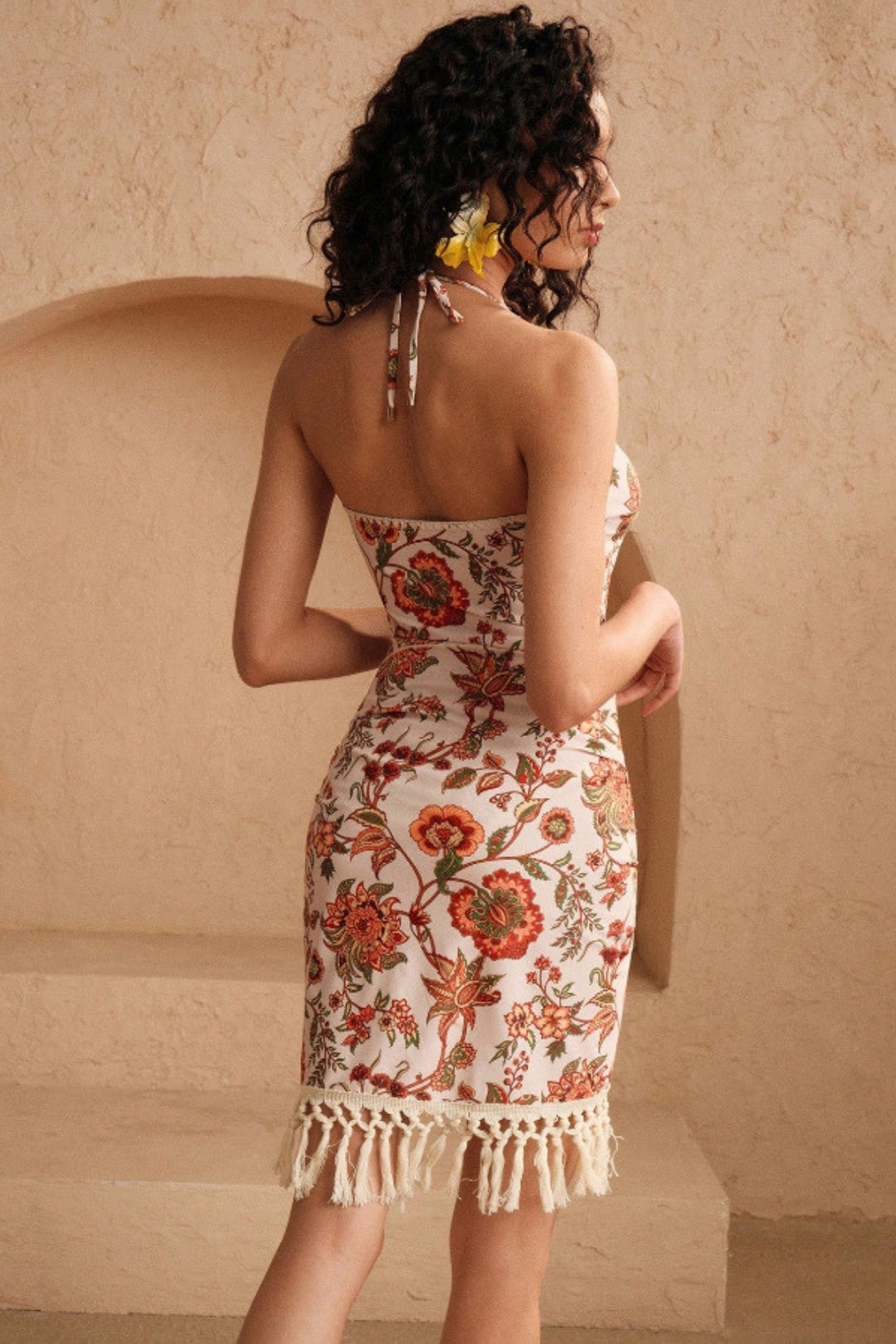 Pharıssa Floral Print V-Neck Fringe Bikini Set