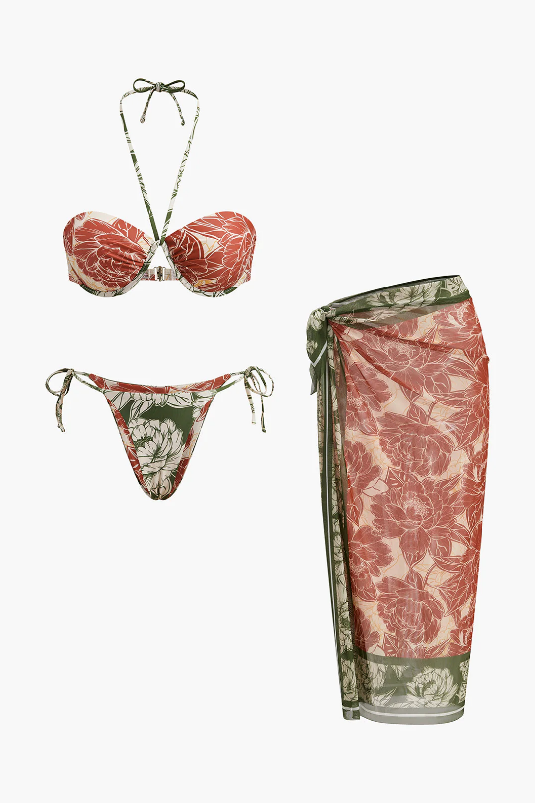 Pharıssa Floral Bikini Set With Tie Side Skirt