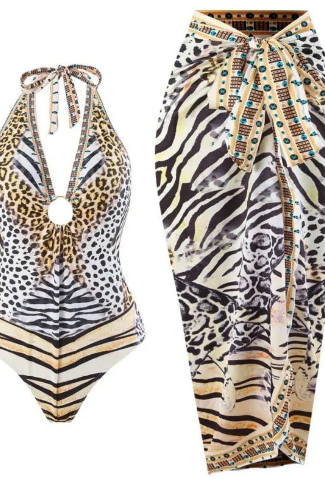 Pharıssa Golden Safari Swimsuit & Pareo Set