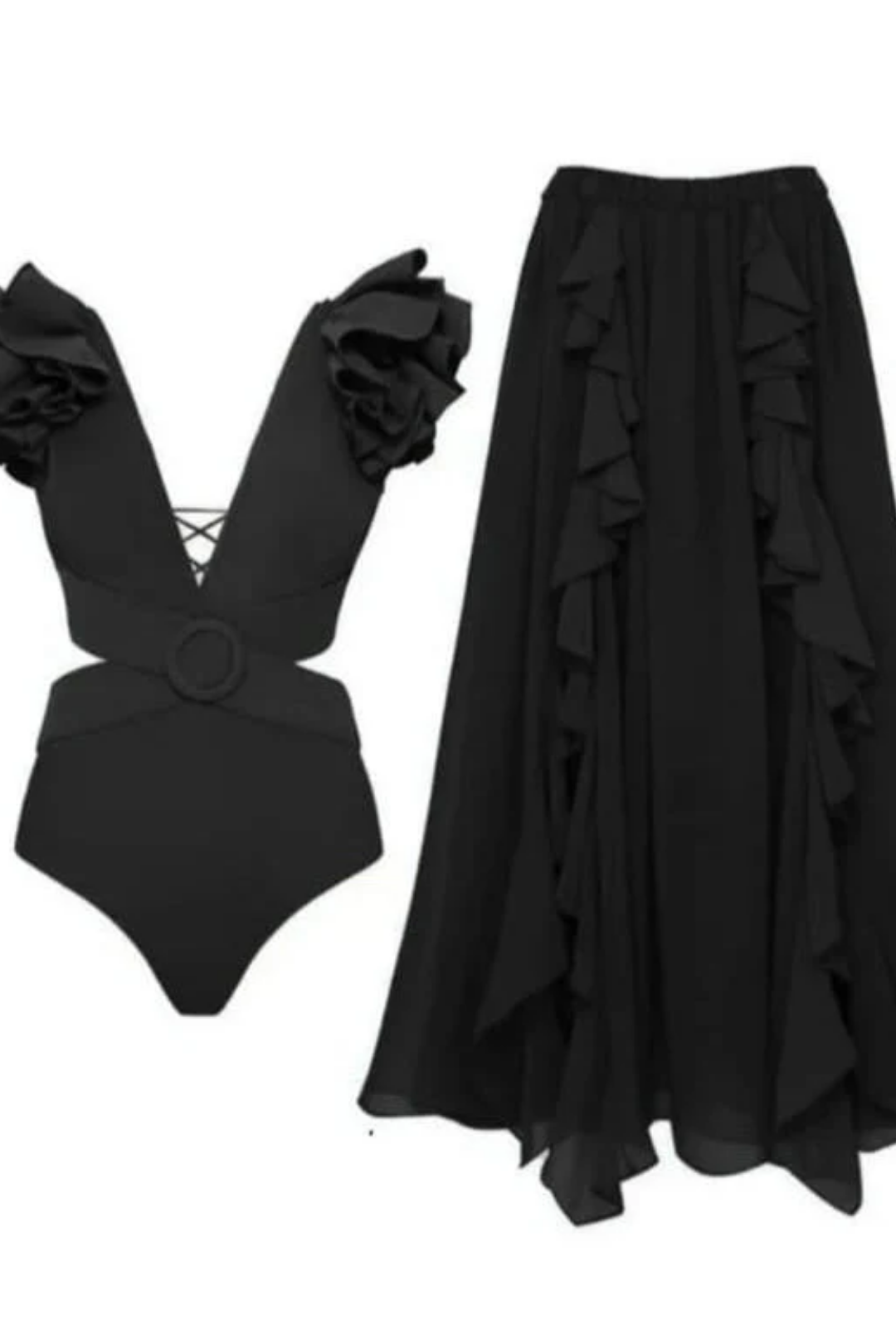 Pharıssa Midnight Ruffle Swimsuit & Pareo Set