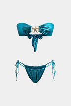Pharıssa Turkuaz Metalik Bandeau Bikini