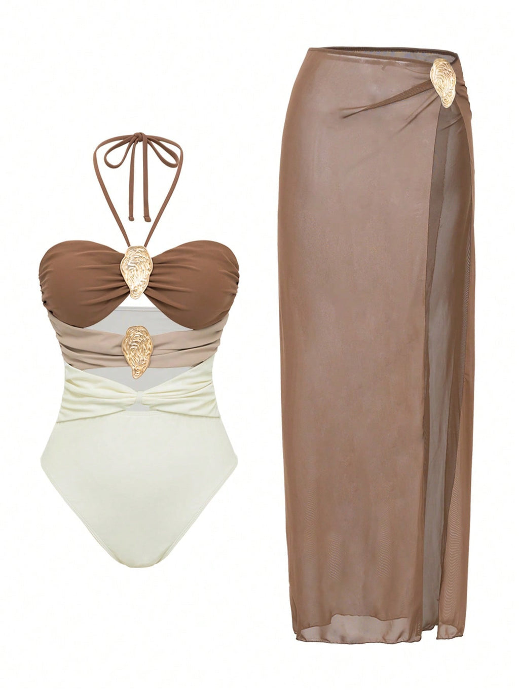 Pharıssa Erica Cut Out Swimsuit & Skirt Set