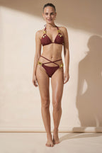 Pharıssa Bordo Gold Taşlı Bikini Takımı