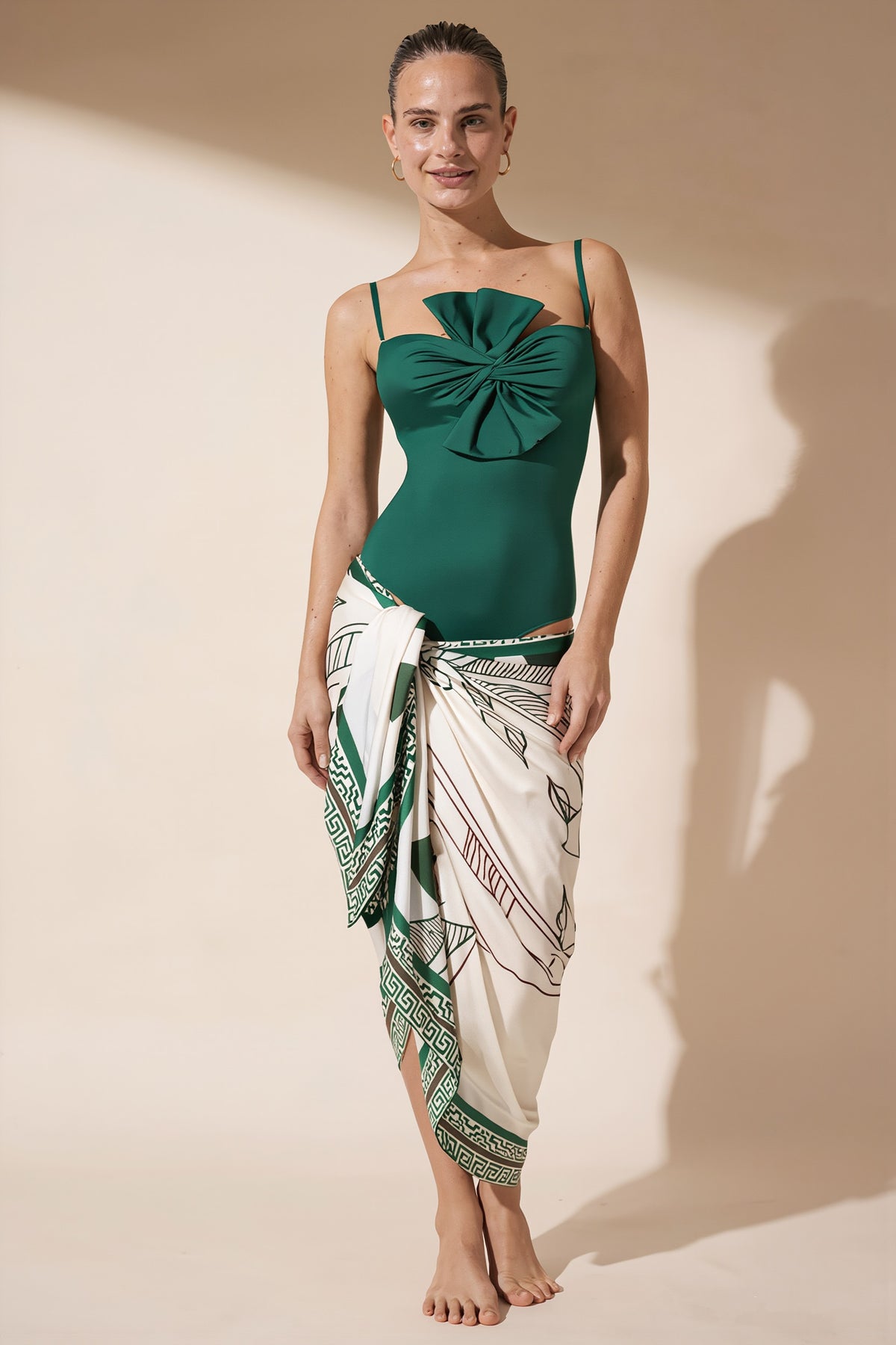 Pharıssa Emerald Bow Swimsuit & Pareo Set