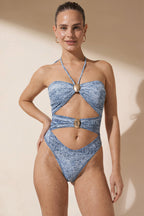 Pharıssa Denim Görünümlü Halter Mayo