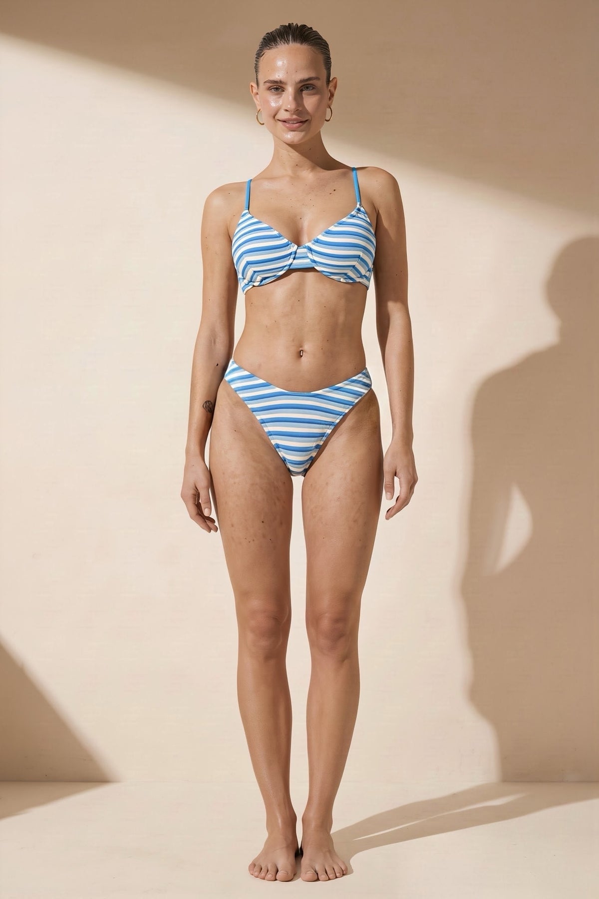Pharıssa Havlu Dokulu Çizgili Balkonet Bikini Takımı