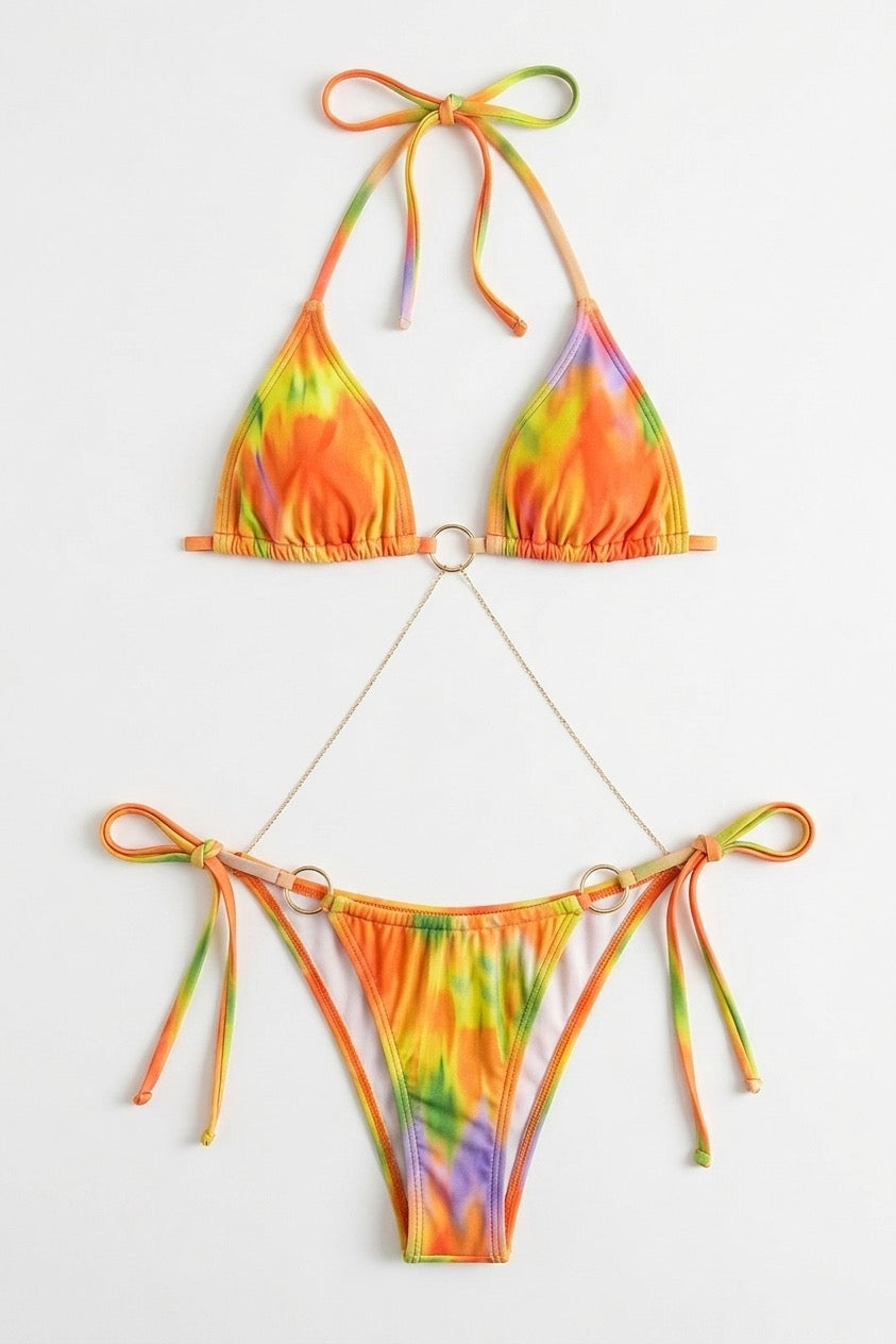 Pharıssa Chic Three Ring Halter Print Tie Back Bikini Sets