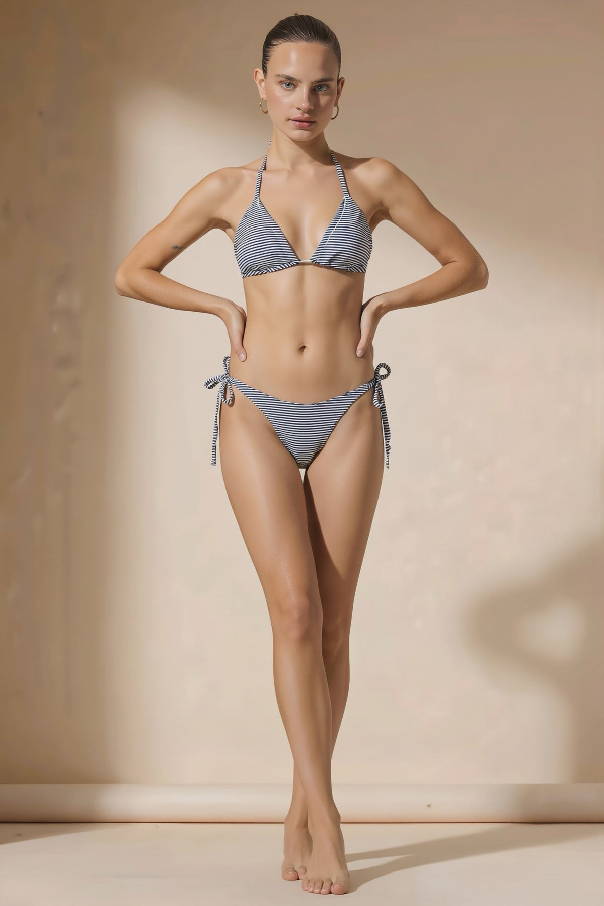 Pharıssa Mavi Beyaz Çizgili Bikini