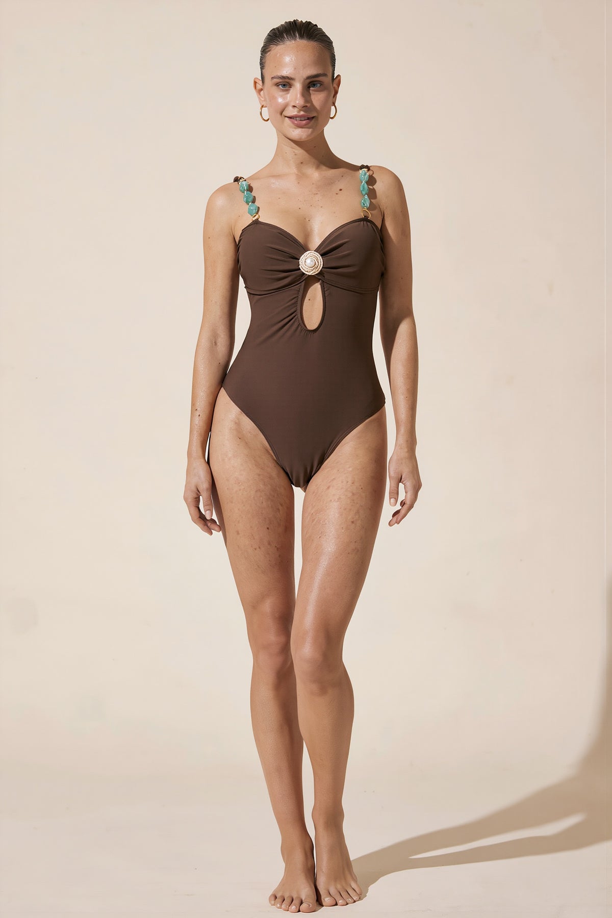 Pharıssa Beaded Metallic Cut Out Swimsuit
