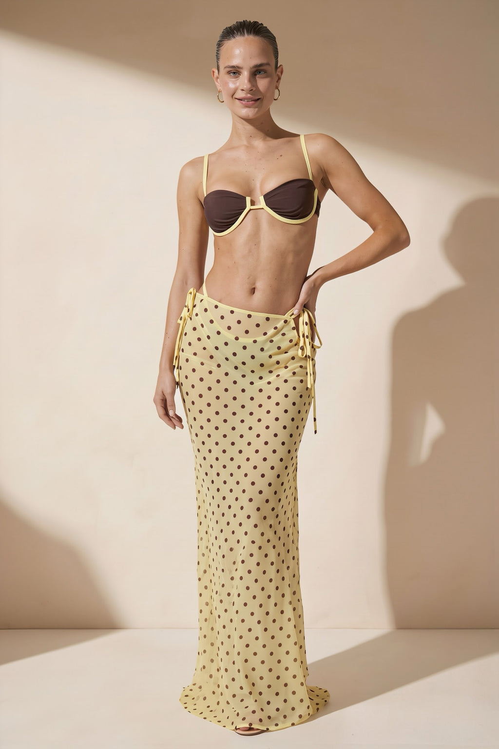 Pharıssa Lemon Polka Dot Balconette Bikini & Maxi Skirt Set