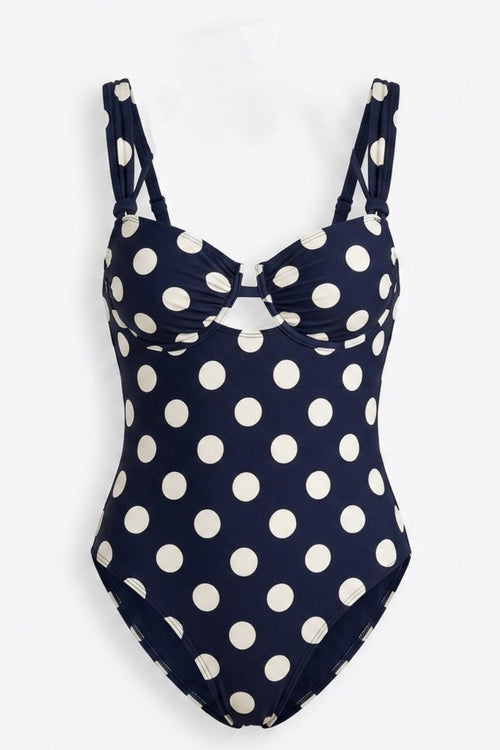 Pharıssa Chic Dot Print Halter Lace Up One Piece Swimwear