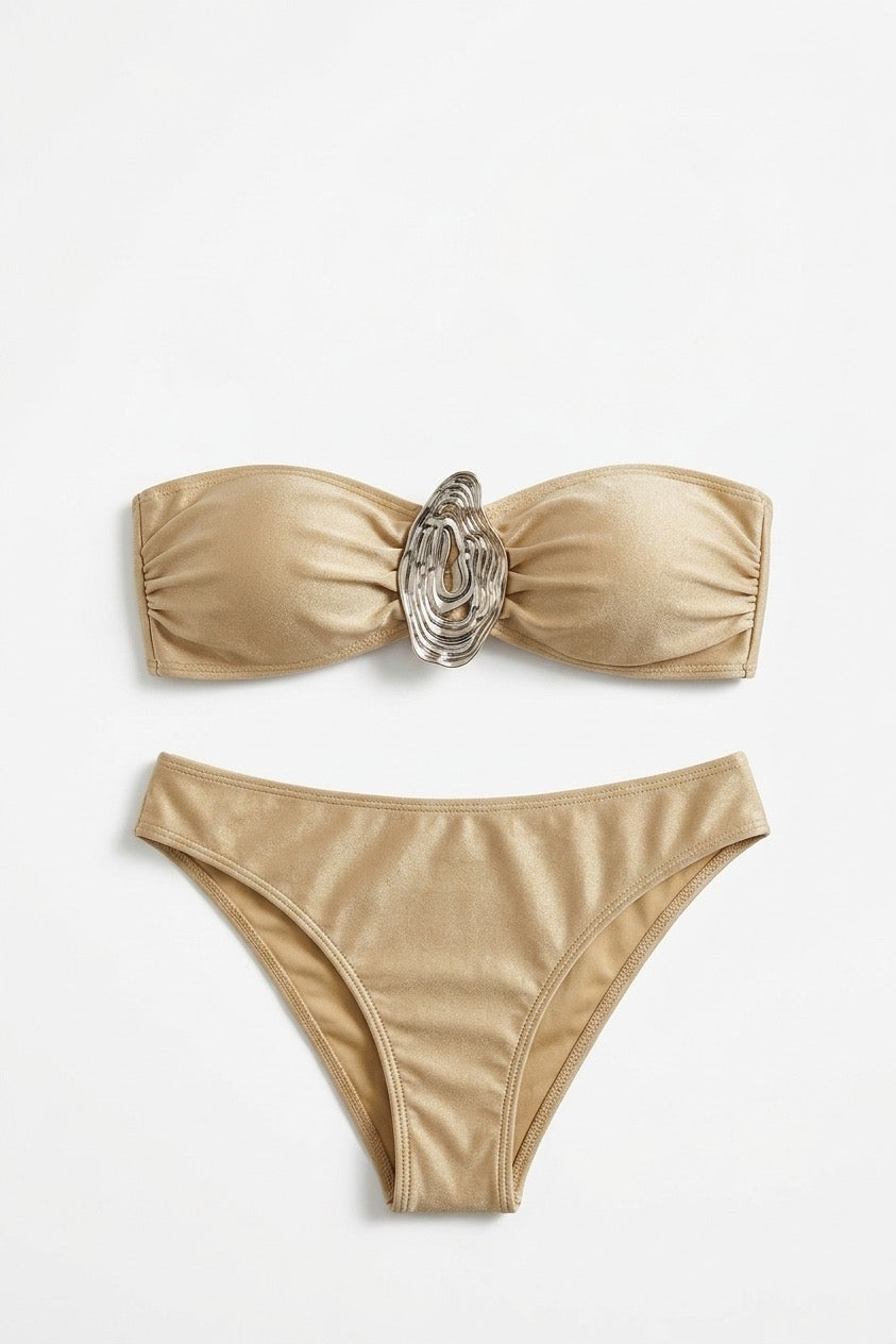 Pharıssa Gold Detaylı Straplez Bikini & Pareo Takımı