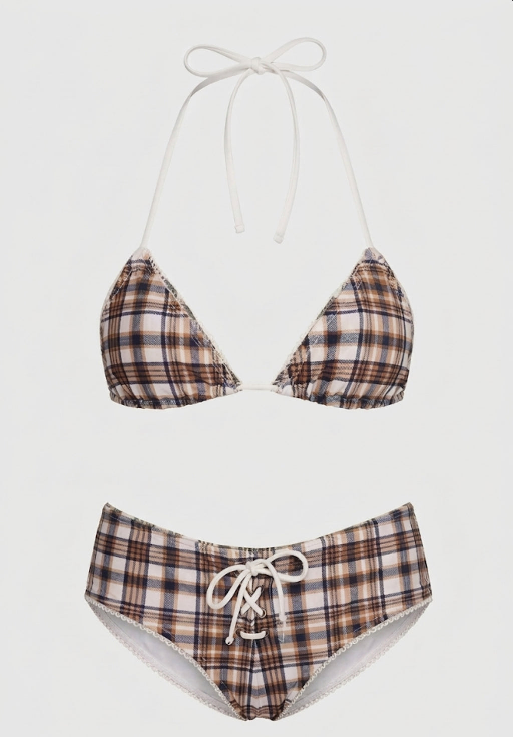 Pharıssa Kahve Ekose Halter Bikini