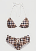 Pharıssa Kahve Ekose Halter Bikini