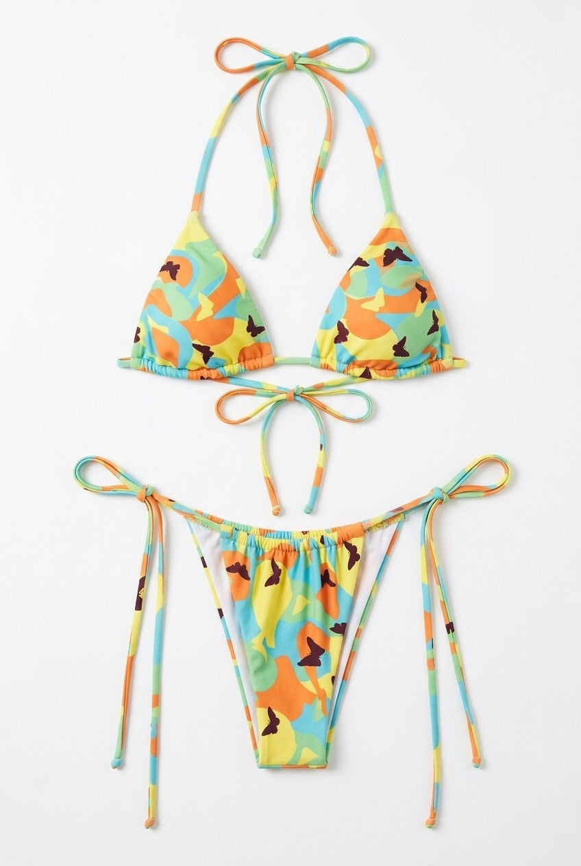 Pharıssa Chic Print Tie Back Two Piece Backless Bikini Set