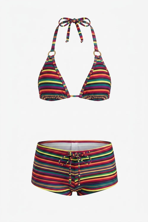 Pharıssa Casual Stripe Short Bottom Bikini Set