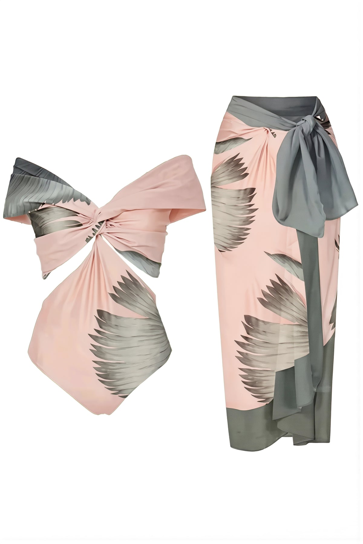 Pharıssa Blush Palm Twist Swimsuit & Pareo Set