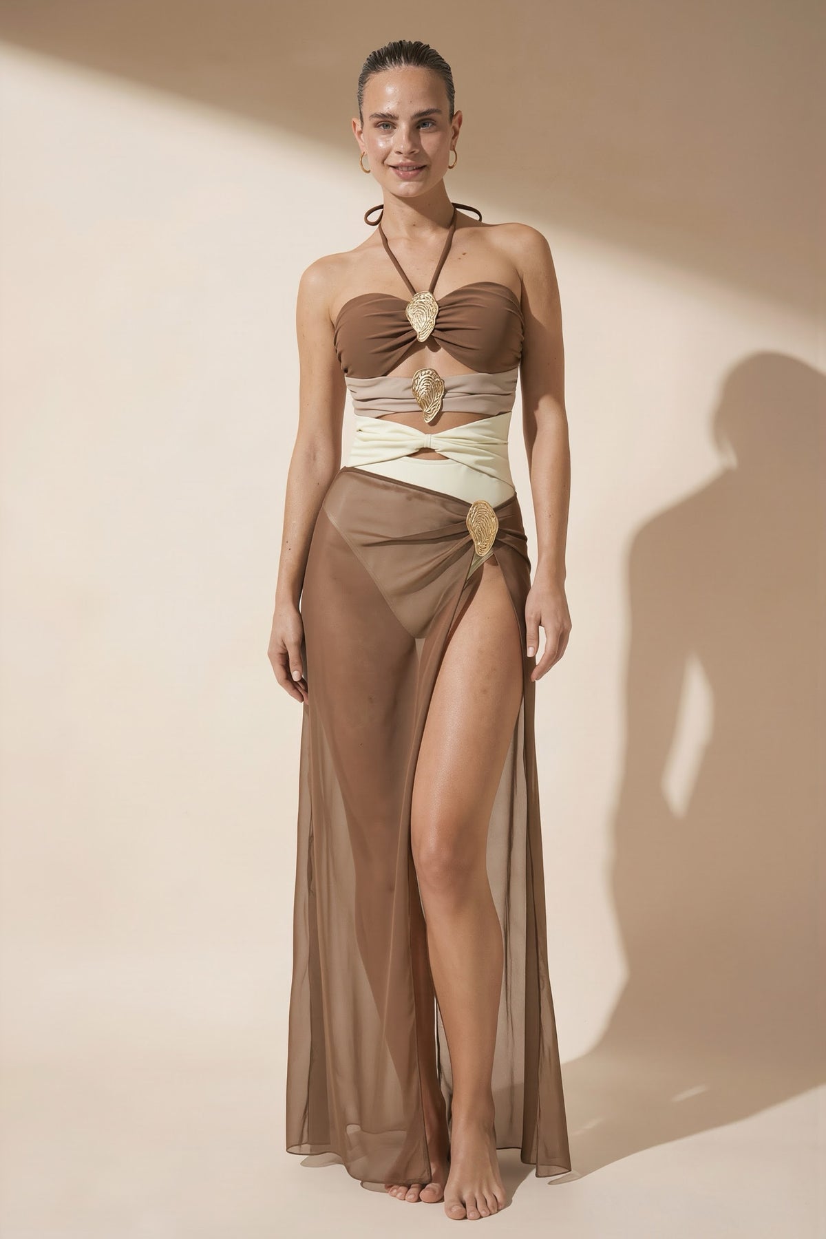 Pharıssa Erica Cut Out Swimsuit & Skirt Set