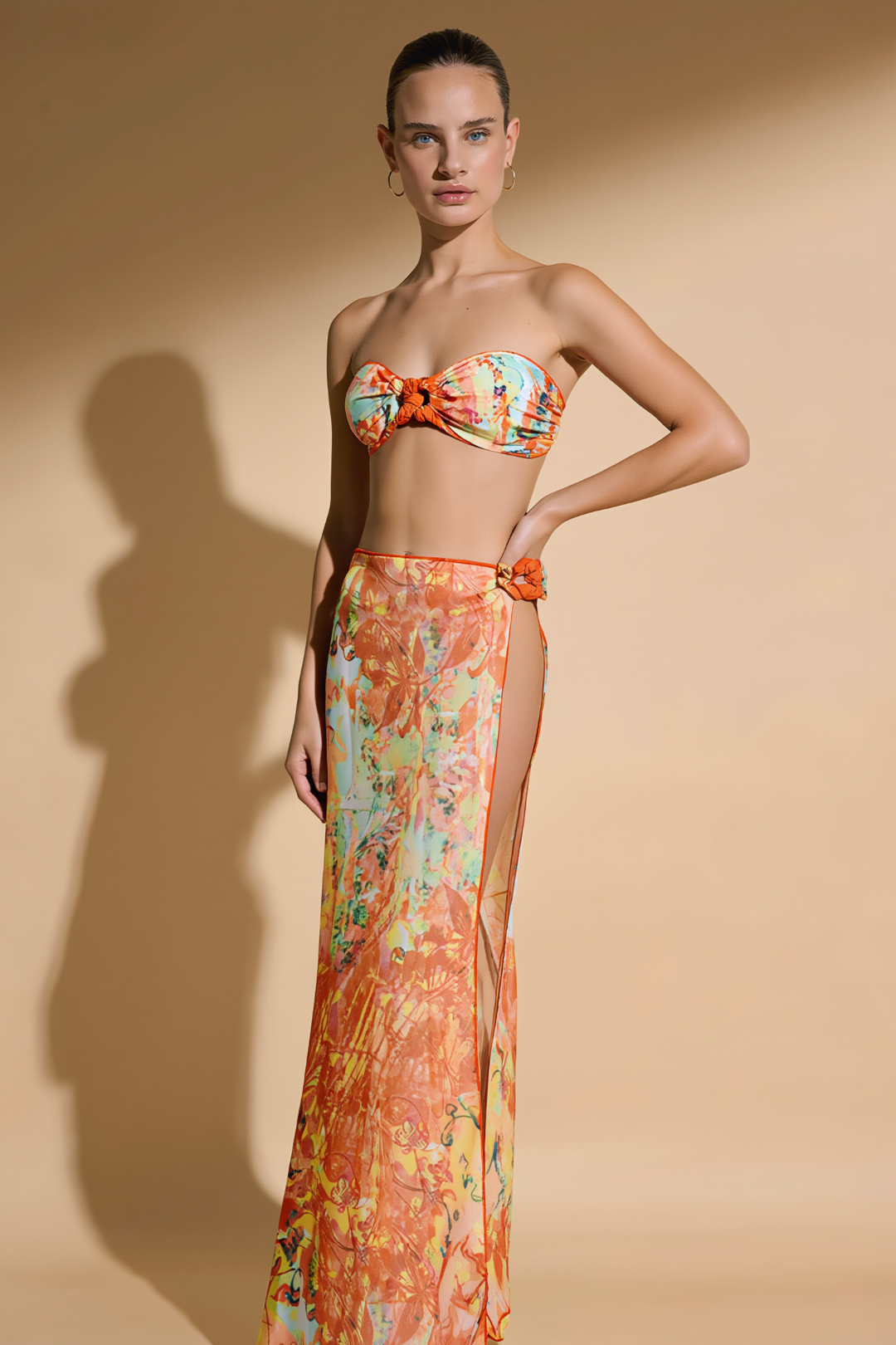 Pharıssa Renkli Straplez Bikini & Pareo Takımı